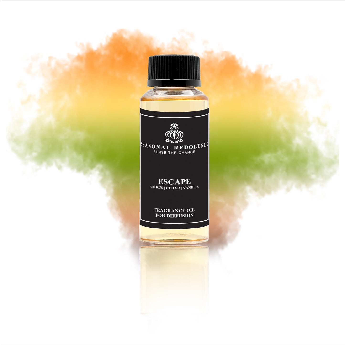 Escape opens with a fresh and vibrant blend of citrus and olive, setting a crisp and invigorating tone. The heart reveals warm, resinous notes of cedar and frankincense, adding depth and sophistication. This elegant fragrance settles into a smooth base of vanilla, musk, and amber, offering a rich and lasting finish that embodies refined escape and tranquility.