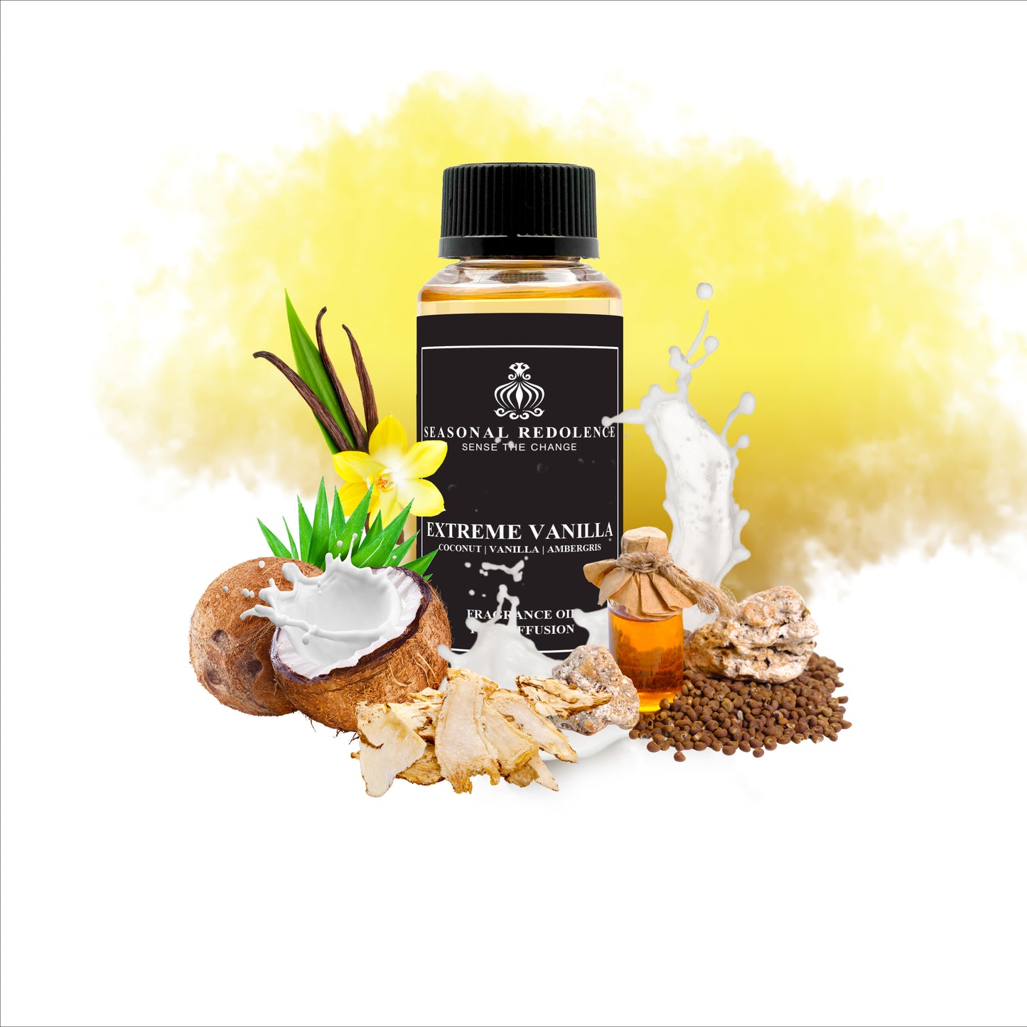 Extreme Vanilla opens with creamy coconut and rich milk notes, creating a smooth and inviting introduction. The heart centers on pure vanilla, enhancing the fragrance’s warm and luxurious character. A base of ambergris and musk adds depth and sensuality, leaving a sophisticated and lasting impression. This elegant scent perfectly balances gourmand sweetness with refined warmth for a truly memorable experience.