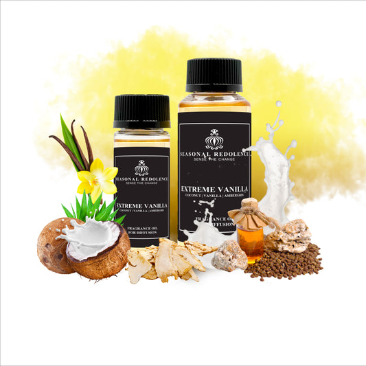 Extreme Vanilla opens with creamy coconut and rich milk notes, creating a smooth and inviting introduction. The heart centers on pure vanilla, enhancing the fragrance’s warm and luxurious character. A base of ambergris and musk adds depth and sensuality, leaving a sophisticated and lasting impression. This elegant scent perfectly balances gourmand sweetness with refined warmth for a truly memorable experience.