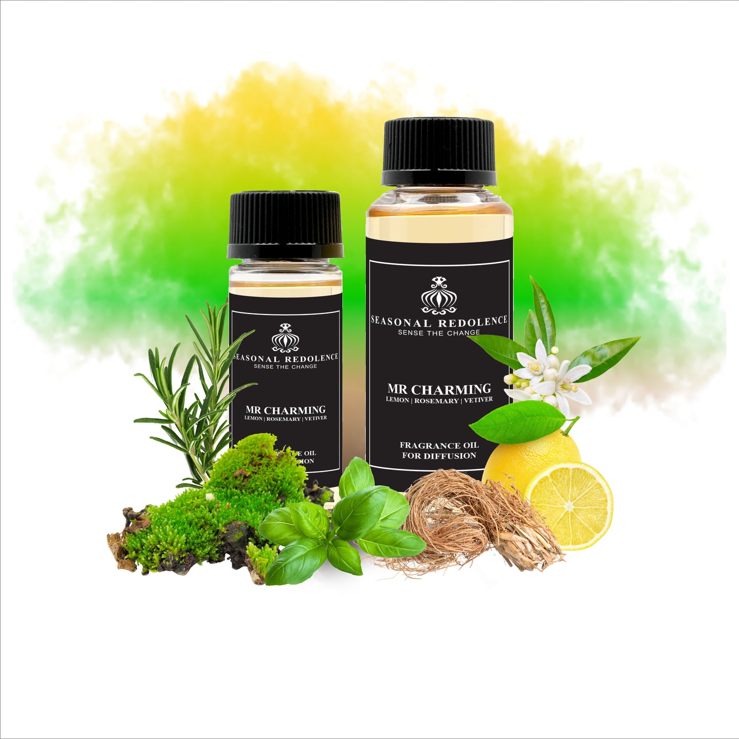 Indulge in the luxurious scent of Mr Charming. With top notes of lemon and neroli, this fragrance exudes a refreshing yet sophisticated aroma. The middle notes of rosemary and basil add a touch of elegance, while the base notes of vetiver and oakmoss create a lasting impression of allure and refinement.