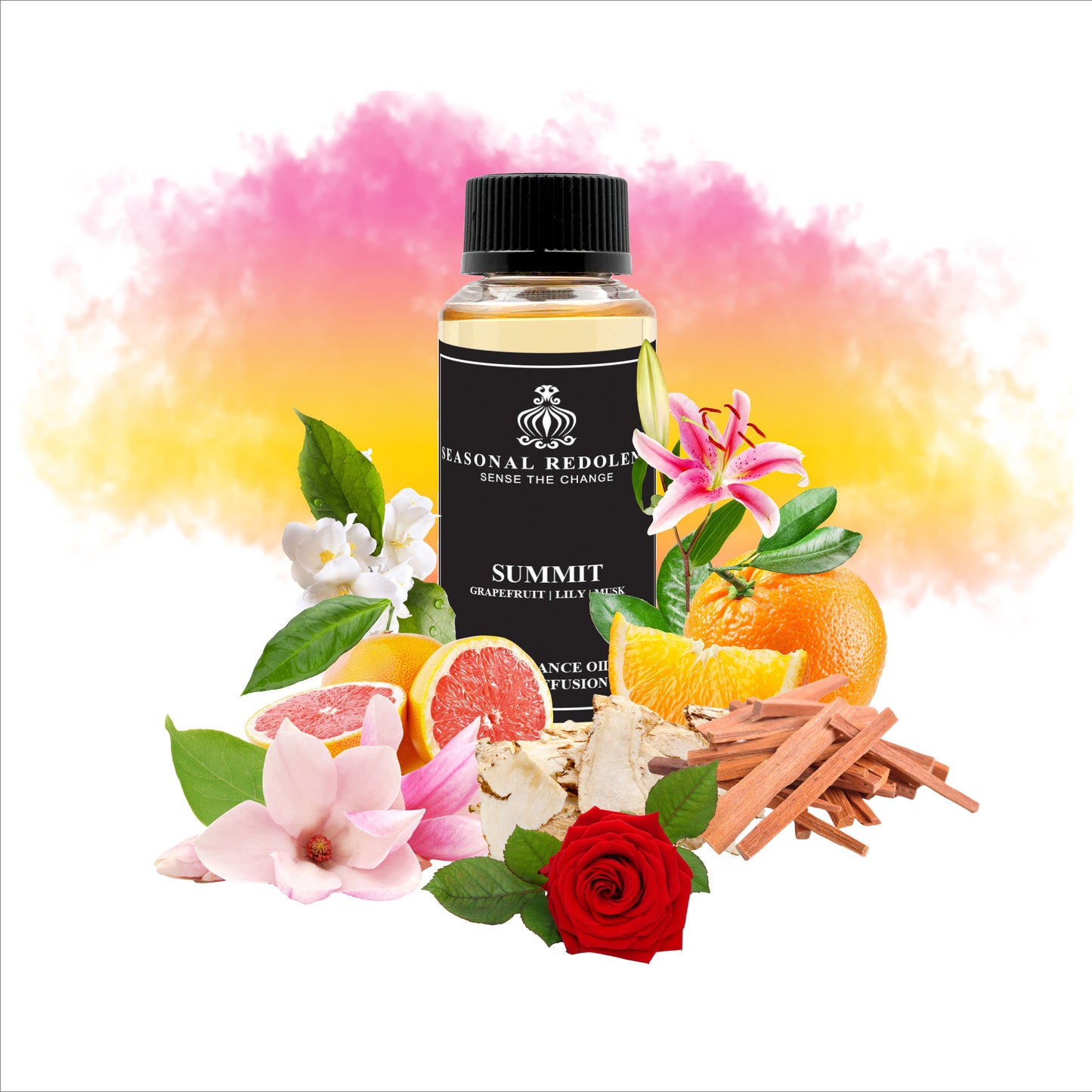 Summit begins with a vibrant burst of grapefruit and orange, offering a lively and invigorating opening. At its core, a refined blend of lily, magnolia, rose, and jasmine unfolds, creating an elegant floral harmony. The fragrance settles into a sophisticated base of musk, guaiac wood, and sandalwood, delivering warmth and depth that lingers gracefully. This scent is perfect for those who appreciate a balanced and distinguished fragrance.