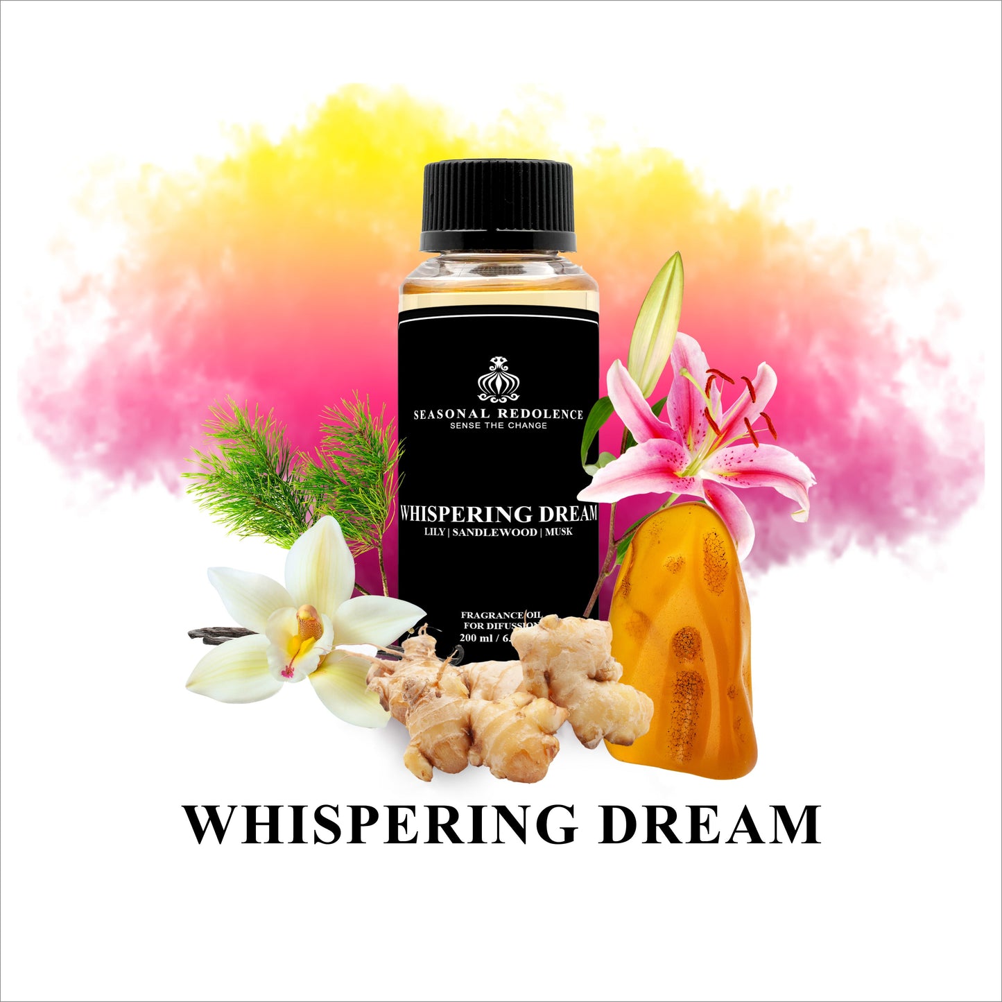 Experience a moment of luxurious indulgence with our Whispering Dream fragrance oil. Invigorate your senses with top notes of fresh white tea and aloe vera, followed by the warm and spicy middle notes of ginger, cedarwood, and vanilla. Finally, let the base notes of lily, sandalwood, and musk envelop you in a dreamy and captivating aroma. Elevate your home with this exquisite diffuser oil.